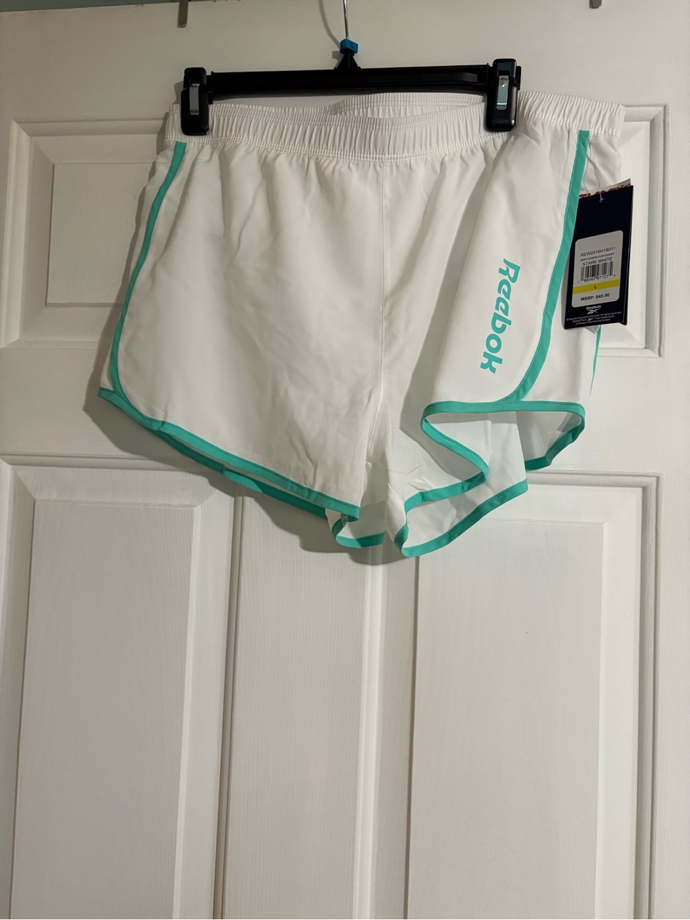 Reebok White Athletic Shorts with Mint Trim
